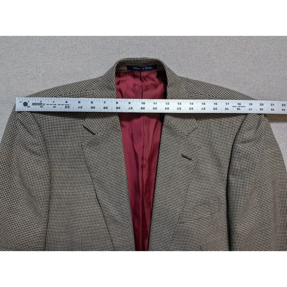 Alan Flusser Men's Blazer 44L Worsted Wool Brown Houndstooth Suit Jacket Coat